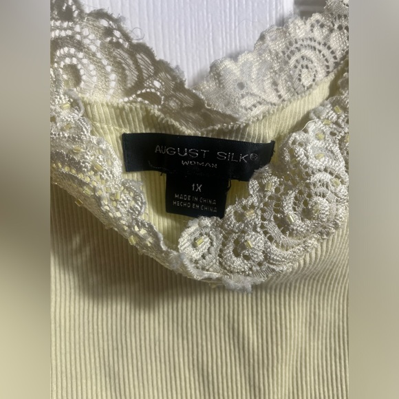 Plus size Y2K 1x August Silk Yellow ribbed lace tank top with sequin beads - Picture 6 of 9